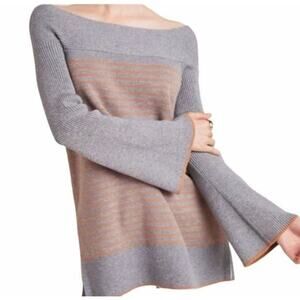 Anthropologie Elise Striped Off Shoulder Tunic Sweater Sz S